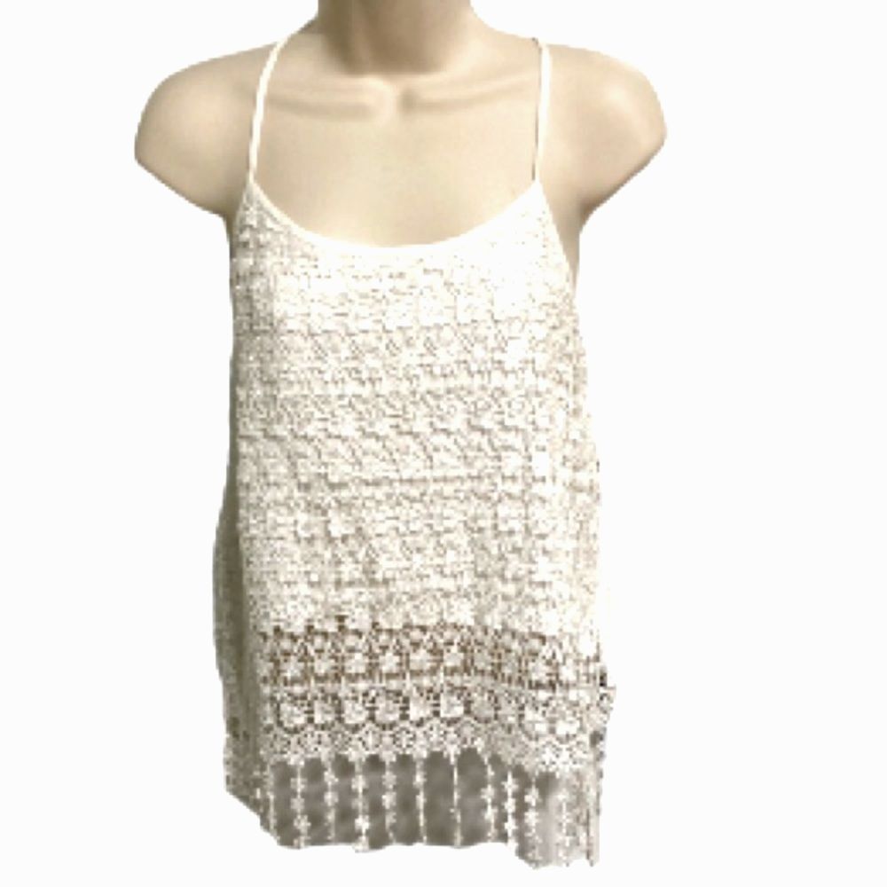 PAPAYA Boho Cream Crochet Tank Top with Fringe Womens Medium